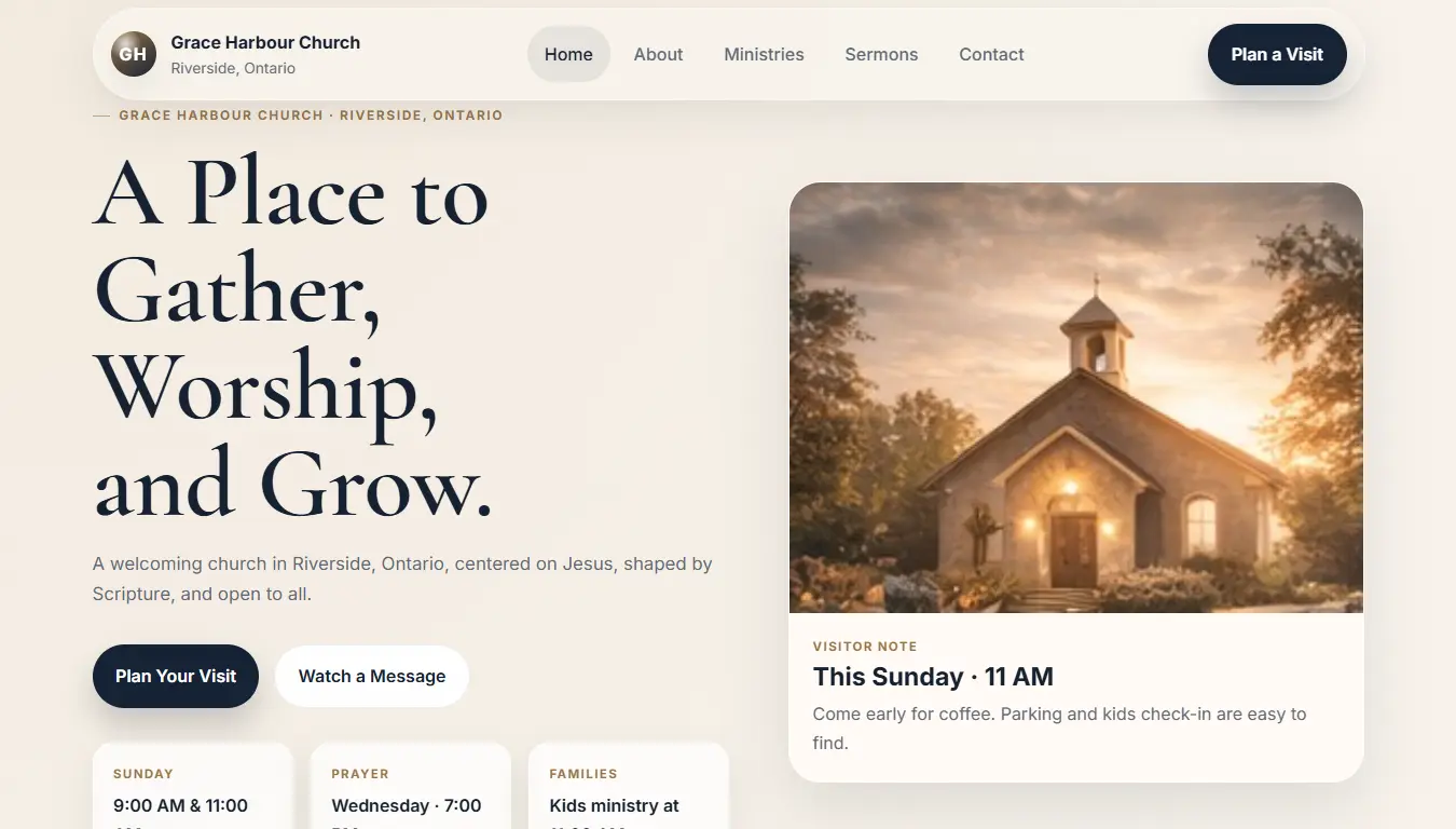 Preview of the Grace Harbour Church demo website